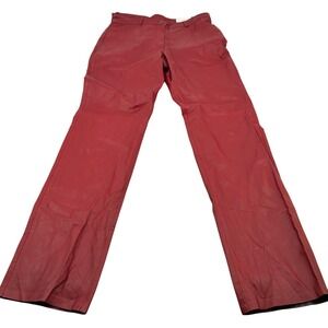 Vtg Burgundy Leather Flare Pants Wms 30" High Waist Y2K Streetwear Retro Vericci